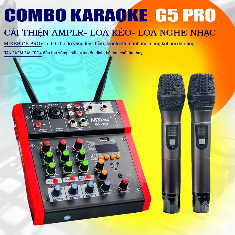 ( TẶNG KÈM 2 MICRO ) Bàn Trộn Mixer G5 PRO - 100 Hiệu Ứng Vang Reverb  Hát Nâng Tiếng Đỉnh Cao Hỗ Tr