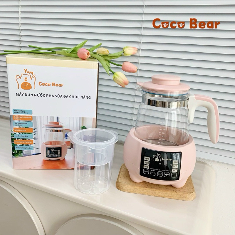 Ấm đun nước pha sữa Coco Bear bình đun nước pha sữa CocoBear hâm sữa cho bé tặng khay hâm sữa giữ nh