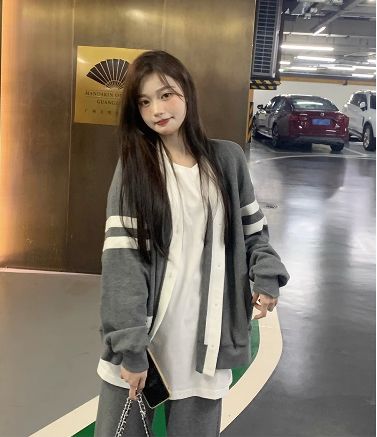 Áo cardigan 2 sọc ANASHOP9X áo khoác len basic dáng rộng cổ V phong cách Hàn Quốc hot 2023 đi học đi chơi đều đẹp