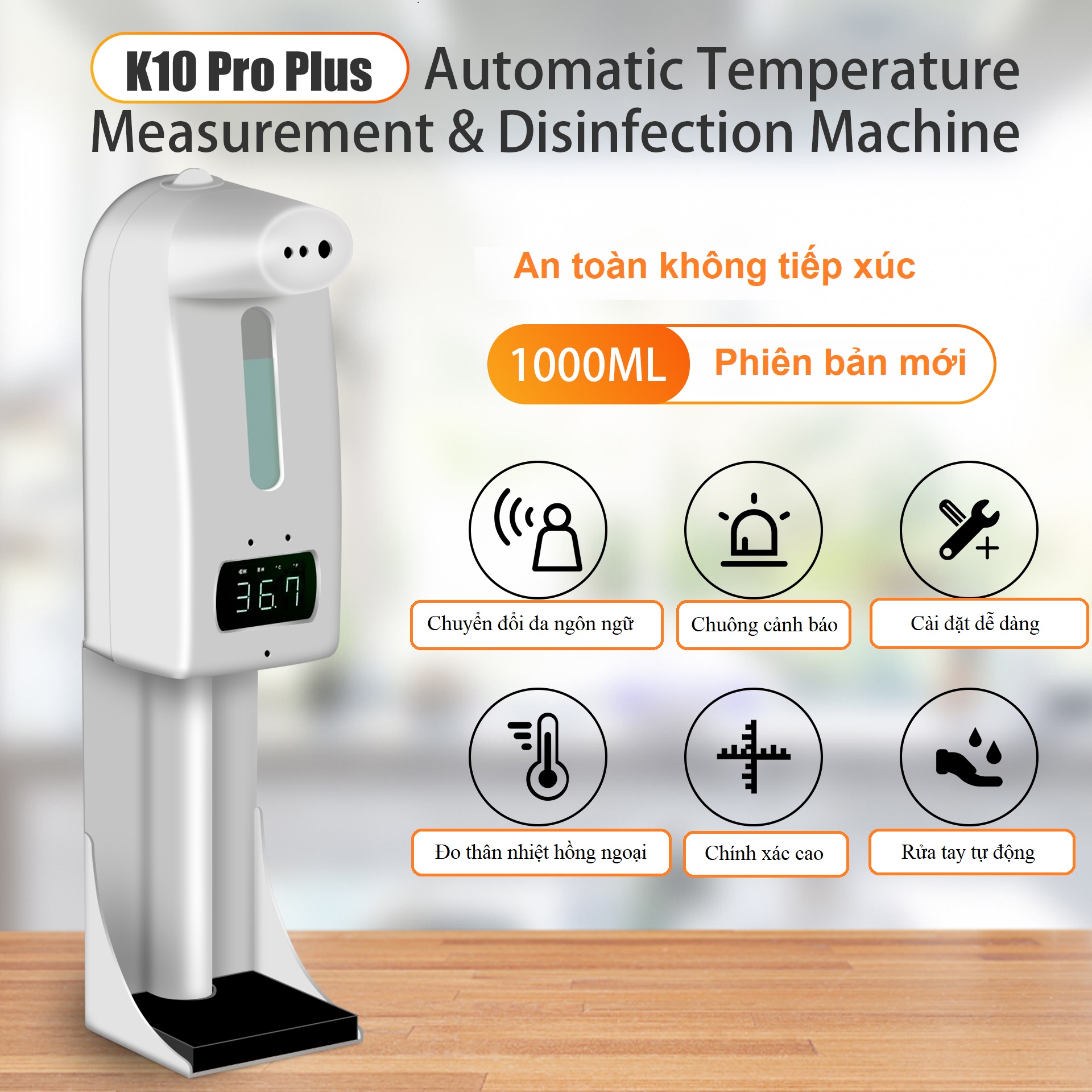 Máy Đo Thân Nhiệt K10 Pro Tích Hợp Sát Trùng Tự Động Phun Sương/Nhả Gel Mới Nhất 2021