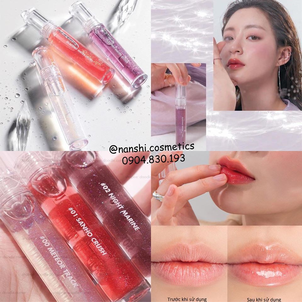 Son tint bóng nhũ Romand Glasting Water Gloss hiệu ứng đầy đặn cho đôi môi căng mọng hơn sản phẩm tốt chất lượng cao cam kết như hình inbox để được tư vấn rõ hơn
