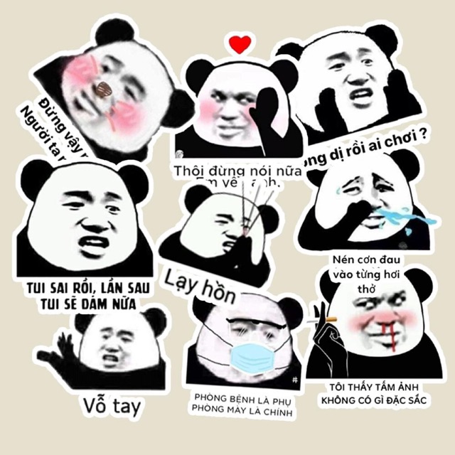 Sticker meme gấu trúc 30-50 cái ép lụa ảnh khác nhau sticker hình dễ thương