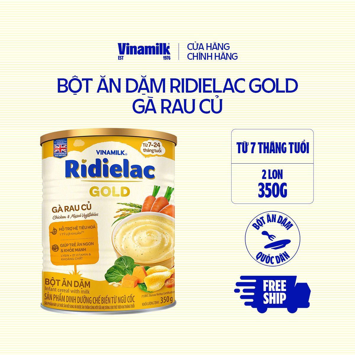 Bột Ăn Dặm Ridielac Gold Gà Rau Củ - 2 Hộp Thiếc 350g