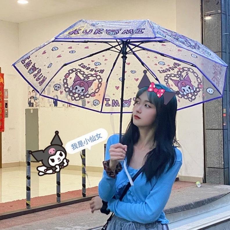 Ô dù trong suốt gấp gọn dù che mưa cute dù gấu dâu dù che mưa trong suốt ô trong suốt gấu dâu - Happ