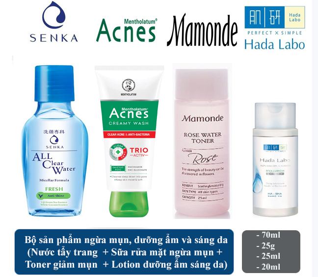 [Hcm]Combo 4 Món Skincare Ngừa Mụn Sáng Da Và Dưỡng Ẩm