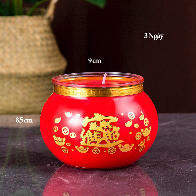 Nến Bơ đèn cầy ly chữ phật sen chữ bảo đèn cầy ly thủy tinh lưu ly 7 màu - phật giáo tuệ quang