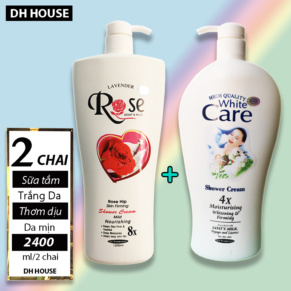 [HCM][ Combo 02 Chai ] Sữa tắm ROSE 8x 1200ml + Sữa tắm Dê White Care 4x 1200ml Chai to khổng lồ. (Date : 36 tháng))