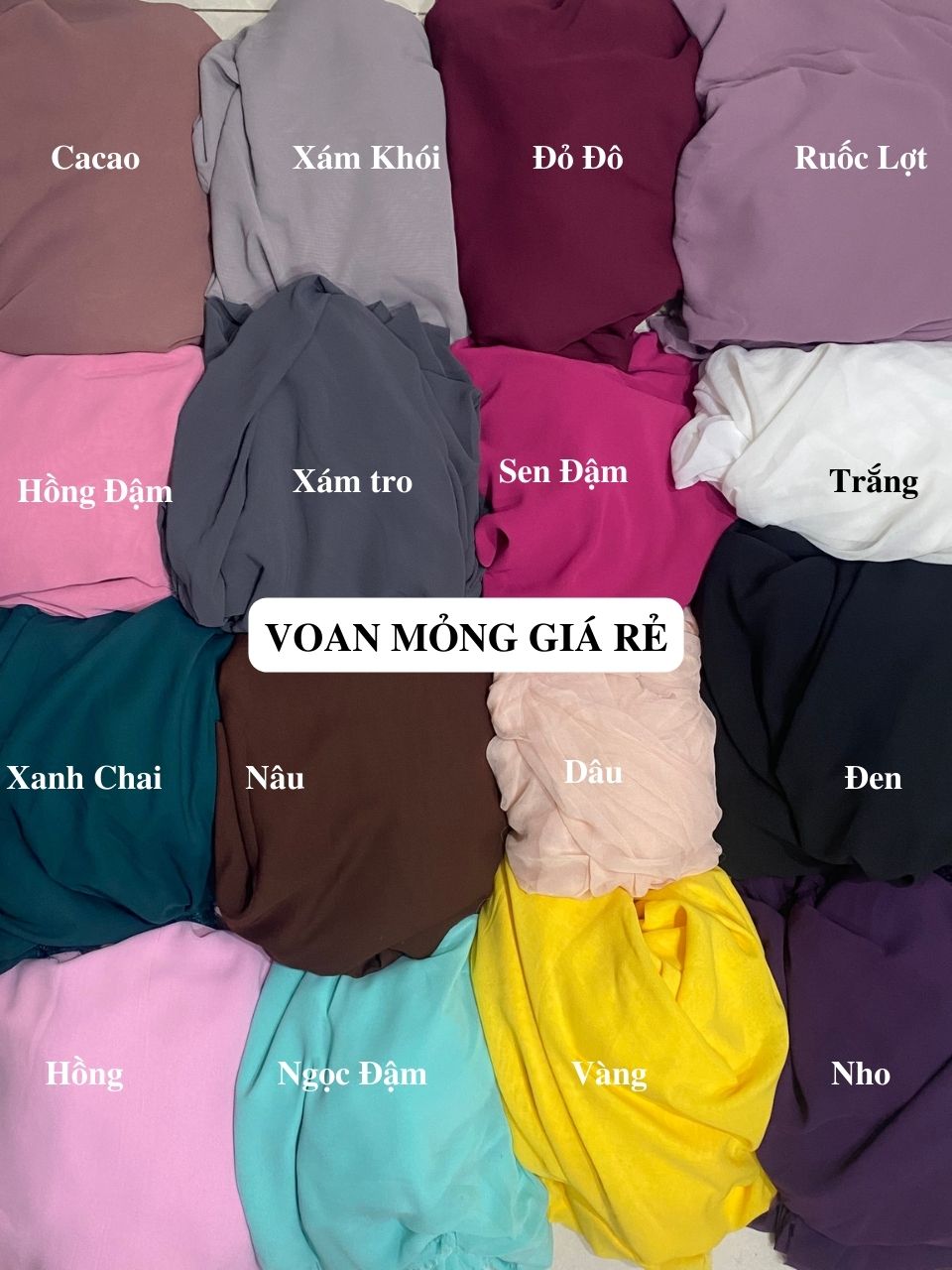 VẢI CHIFFON GIÁ RẺ LOẠI MỎNG ( BẢNG MÀU 3 ) - LÀM LÓT