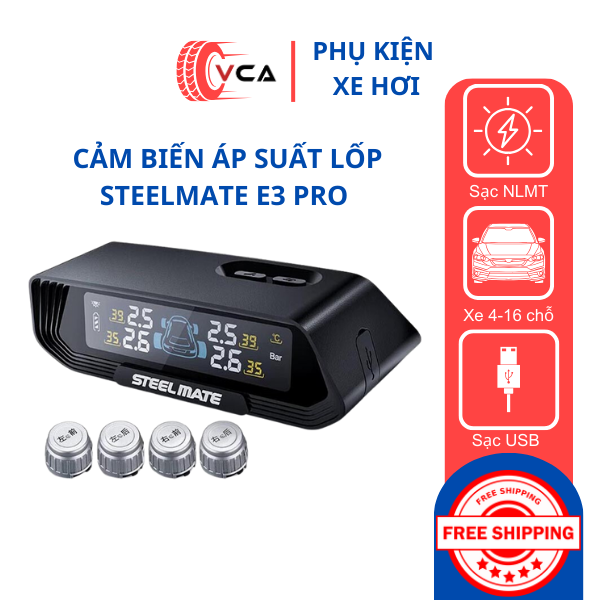 Cảm Biến Áp Suất Lốp Steelmate E3 E3 Pro - Chính Hãng - Cảm biến Chính Xác - Tự Lắp Đặt Dễ Dàng - Bả