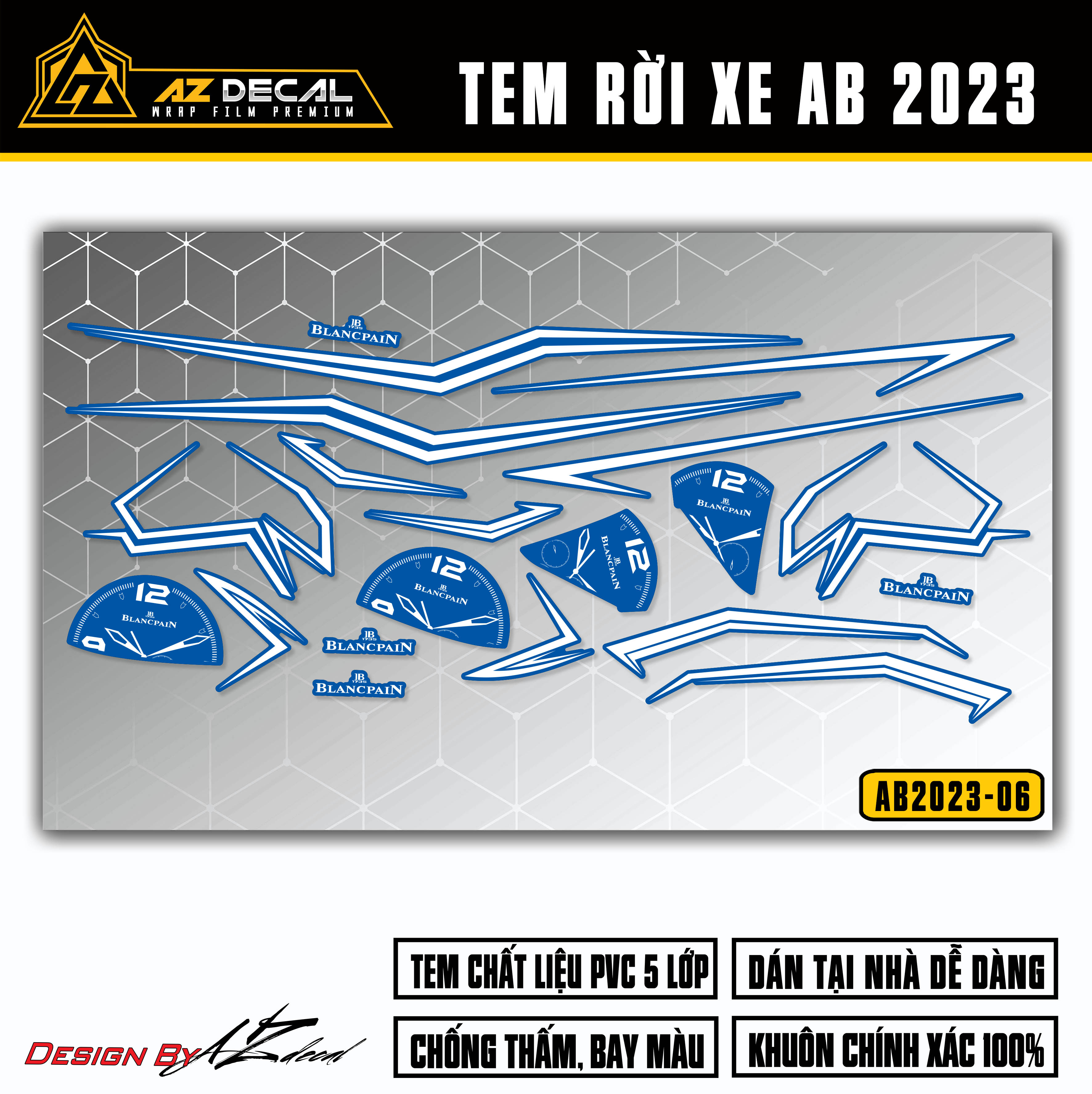Tem AirBlade 2023 Mẫu Tem Chỉ Đồng Hồ | AB2023-06 | Team Decal Dán Xe Máy AB Air Blade 125 160 Chống