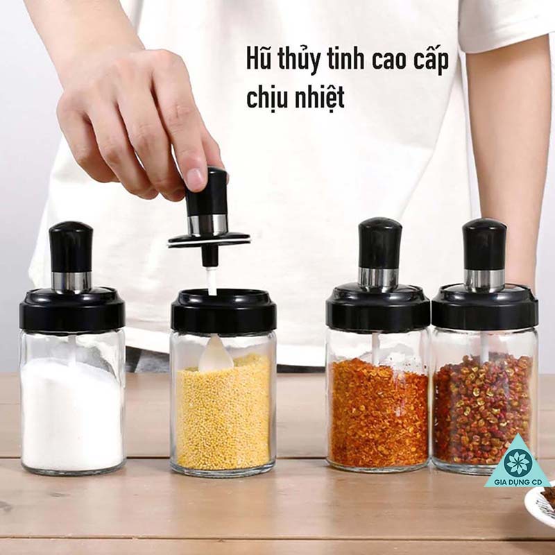 Lọ đựng gia vị thủy tinh cao cấp kèm thìa tiện dụng sang trọng cho nhà bếp - Hũ đựng gia vị Lọ thủy 