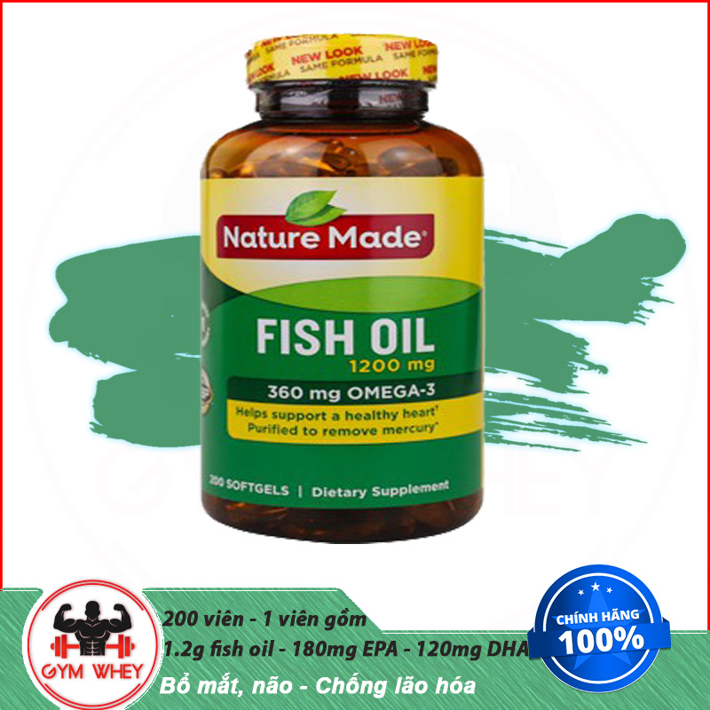 Viên Bổ Sung Giúp Đep Da Chống Lão Hóa Sáng Mắt Dầu Cá Omega3 Nature Made Fish Oil 1200Mg 200 Viên Của Mỹ