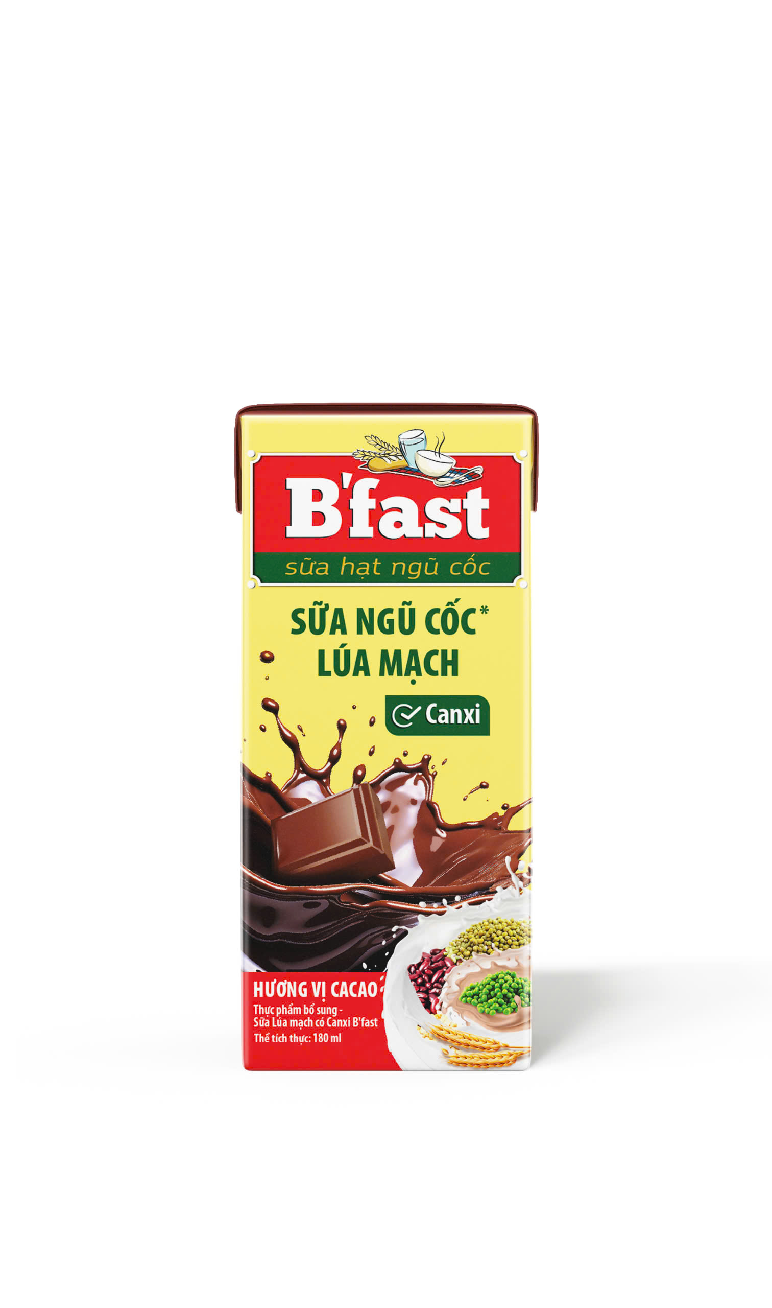[Hàng tặng không bán ] 1 Lốc 4 Hộp Sữa lúa mạch Bfast vị Cacao bổ sung canxi – Hộp 180ml