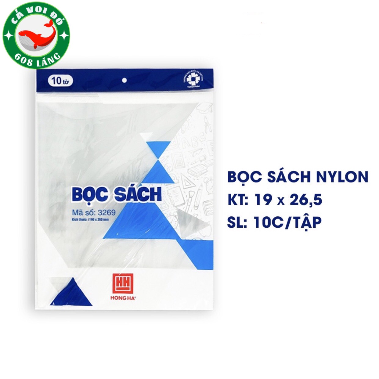 Bọc sách nylon Hồng Hà (190x265mm) 3269 tập 10 chiếc