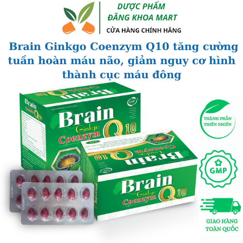 Hộp 100 viên - Viên hoạt huyết Brain Ginkgo Coenzym Q10 giúp tăng cường tuần hoàn máu não giúp giảm 