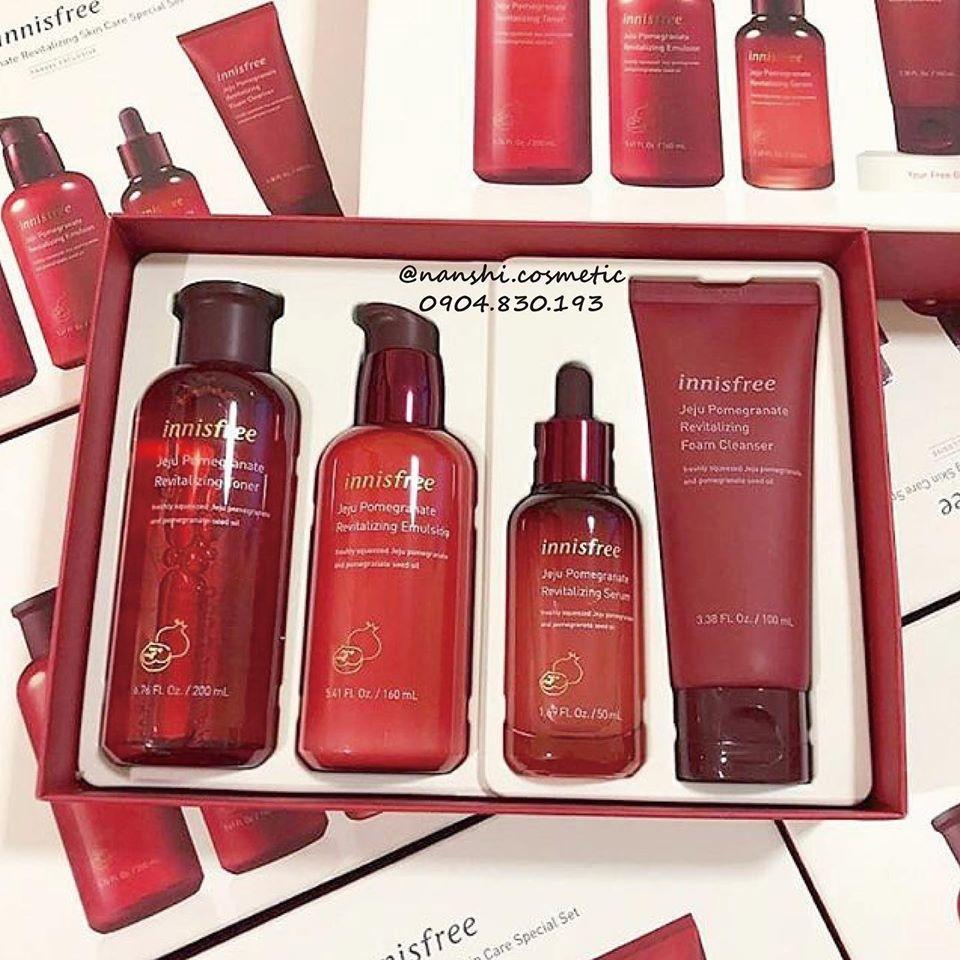 Set Dưỡng Trắng Tái Tạo Da Innisfree Lựu Đỏ - 4 Món Hỗ Trợ Việc Chống Oxy Hóa Và Lão Hóa Trên Da Thúc Đẩy Tái Tạo Collagen Dưỡng Da Trắng Sáng