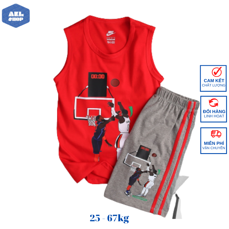 Bộ ba lỗ bé trai xuất dư size đại 25kg đến 50kg bộ thun sát nách thể thao cho bé 5 đến 14 tuổi