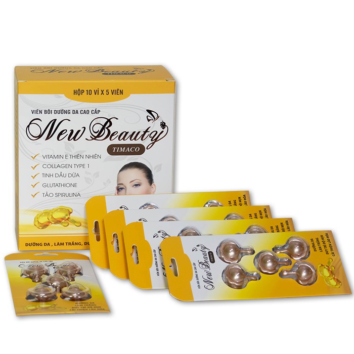 Viên Bôi Dưỡng Da Cao Cấp New Beauty Từ Collagen Thiên Nhiên. Vitamin E Dầu Dừa Và Tảo Spirulina Giúp Làm Trắng Da Duy Trì Độ Mịn Màng Và Cải Thiện Lão Hóa