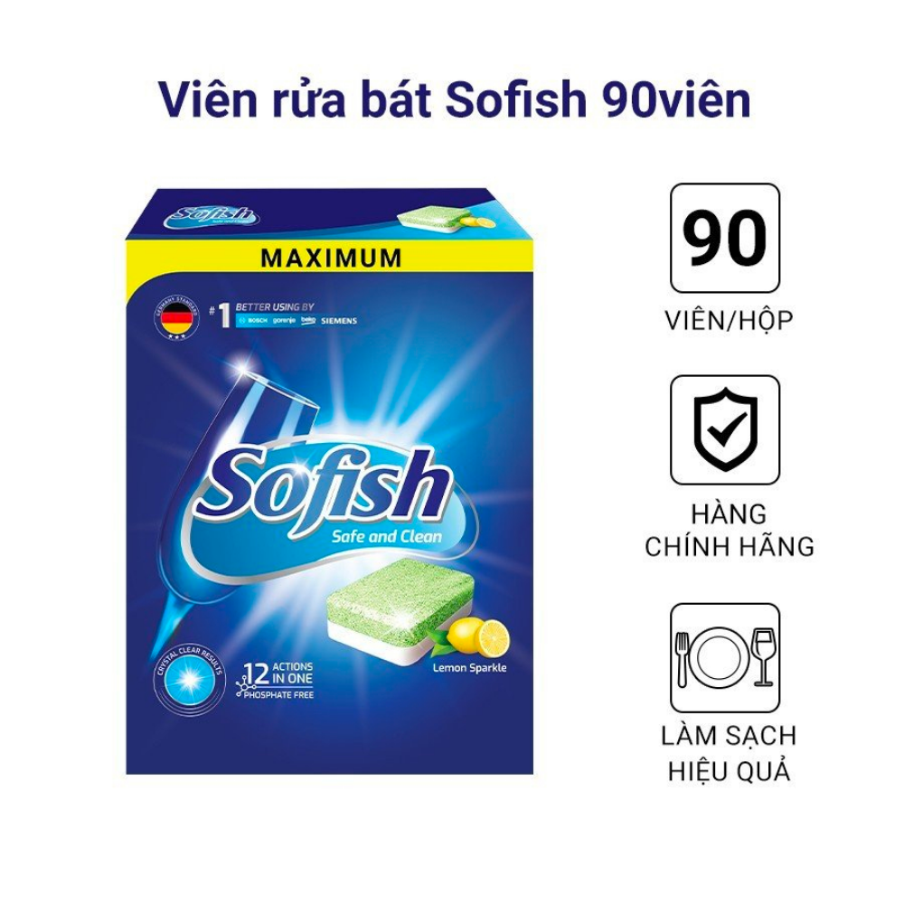 Viên rửa bát Sofish sạch X3 viên rửa chén không mùi dành cho máy rửa bát siêu tiết kiệm dễ dàng sử d