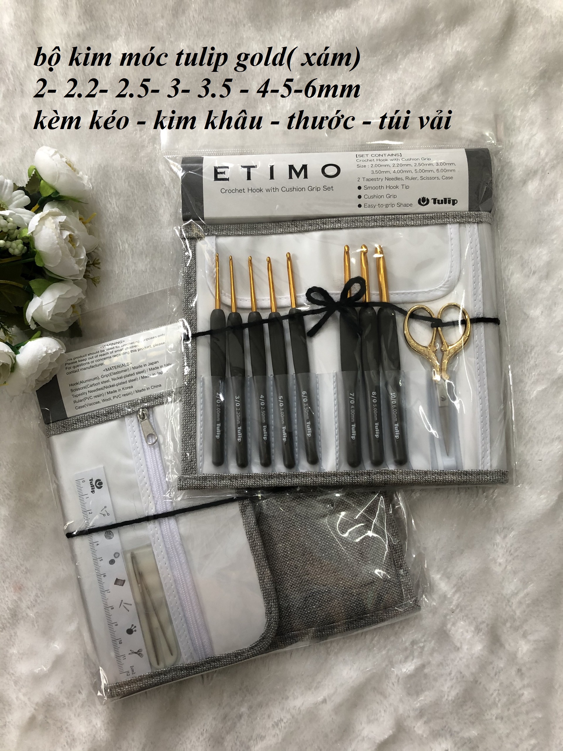 Bộ kim móc tulip gold / tulip xám