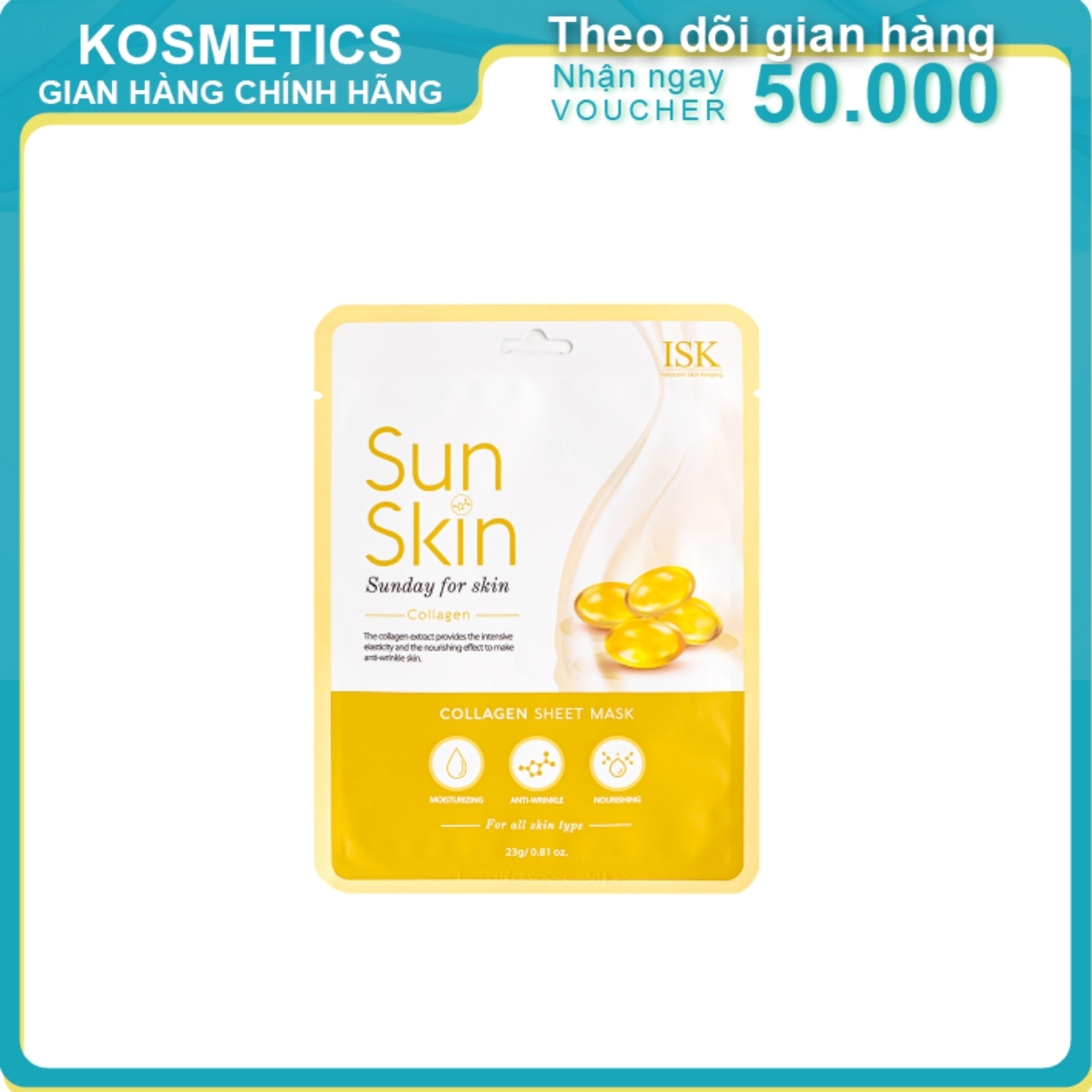 [Hcm]Mặt Nạ Ngừa Lão Hóa Mờ Nếp Nhăn Isk Sunskin Collagen Sheet Mask