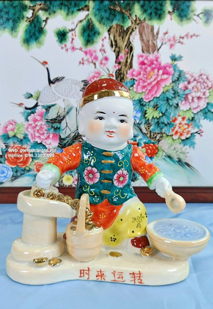 Tượng Em Bé Tài Vận gốm sứ Giang Tây