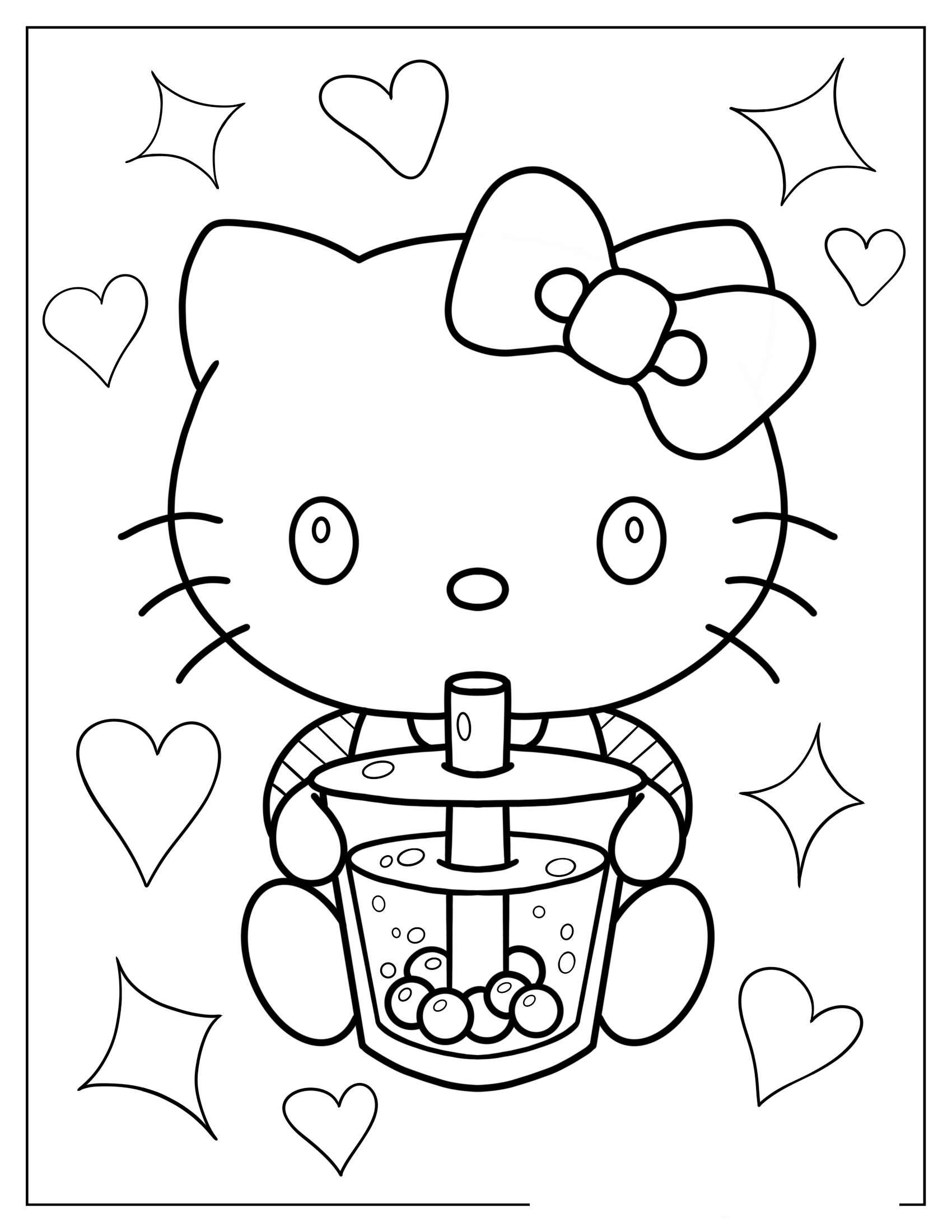 Bộ 35 giấy Tô màu Mèo Hello Kitty dành cho trẻ em tranh tô màu khổ A4 A5 dành cho bé