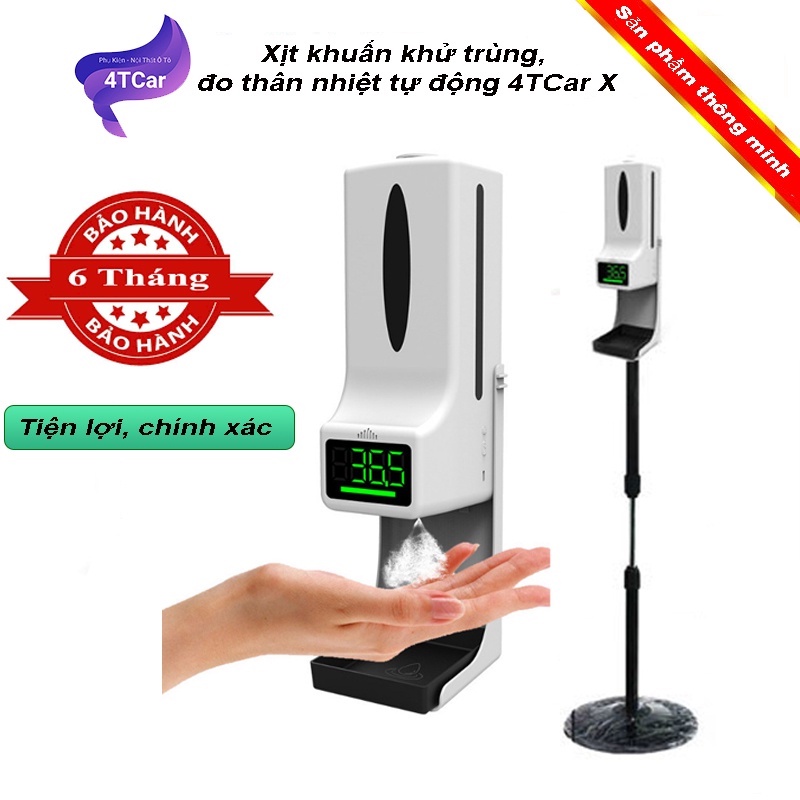 Máy Xịt Cồn Rửa Tay Sát Khuẩn Tự Động Kiêm Đo Thân Nhiệt Tự Động Bằng Nhiệt Kế Hồng Ngoại K9X "4Tcar X"