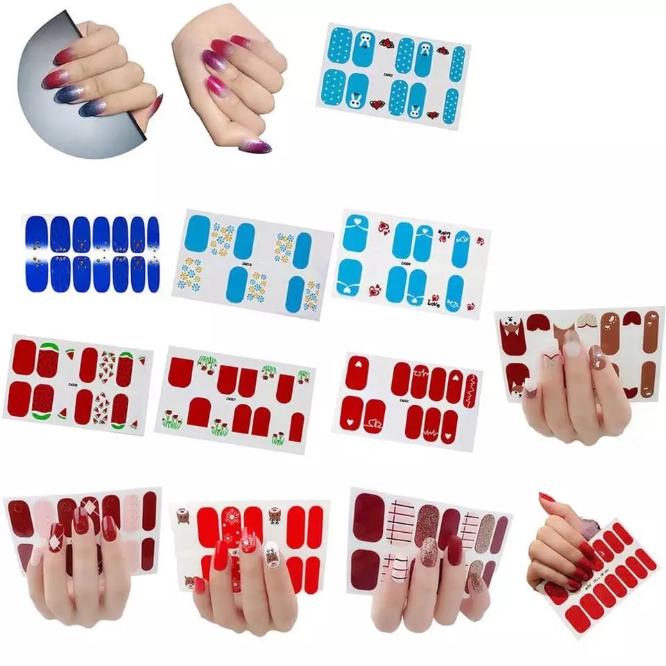 Set 12/14 Miếng Dán Móng Trang Trí Móng Tay Siêu Cute Dễ Thương Cho Bạn Gái