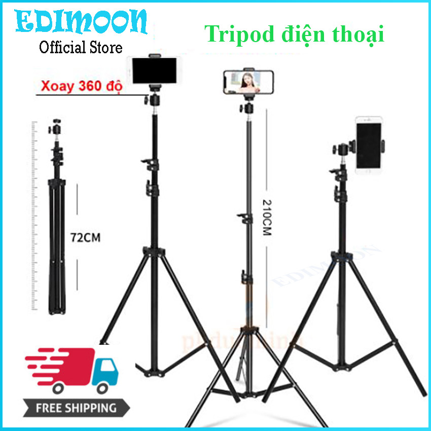 [Tripod] Giá đỡ điện thoại gậy chụp hình 3 chân kèm kẹp điện thoại remote bluetooth cao 2m1 (GIÁ ĐỠ 