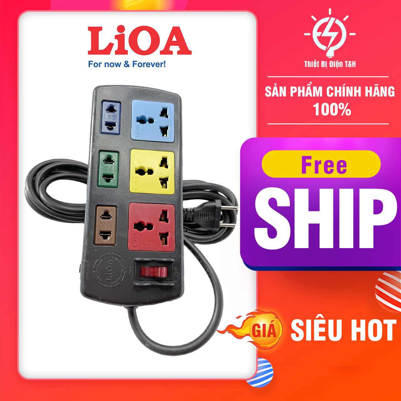 Ổ cắm điện đa năng LIOA - 4 lỗ 6 lỗ 8 lỗ 10 lỗ dây dài 3m – 5m - chính hãng LIOA - Thiết Bị Điện T&amp;H