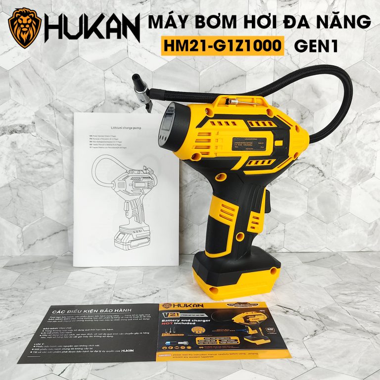 Máy Nén Khí Bơm Hơi Dùng Pin Hukan Z1000, Áp Suất Tối Đa 130PSI, Kèm Dây Dẫn Hơi 40cm