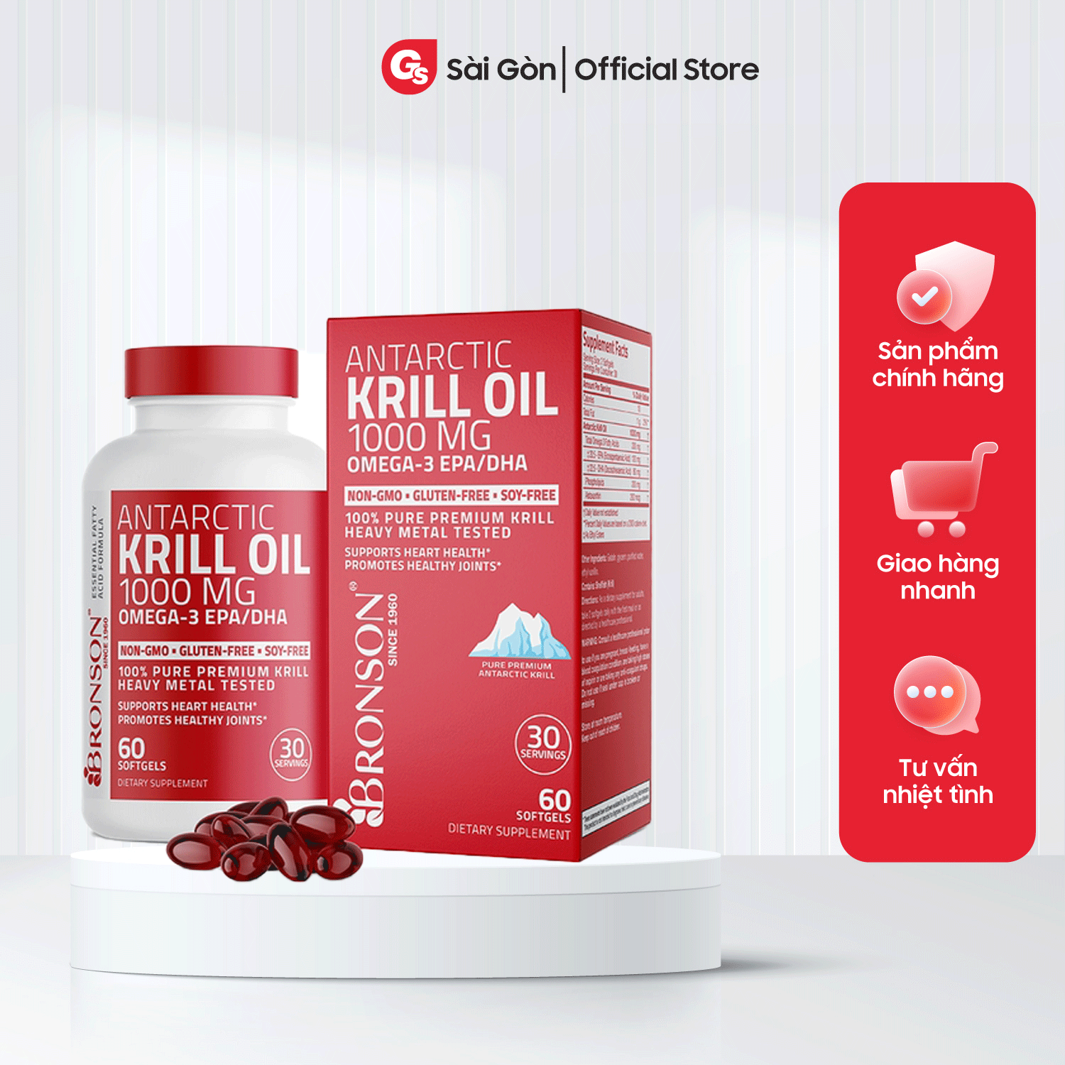 Dầu nhuyễn thể Bronson Antarctic Krill Oil With Omega-3 Epa/Dha 1000 Mg nhập khẩu Mỹ - Gymstore