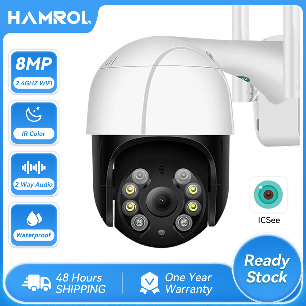 Hamrol 8MP 4K Ultra HD PTZ Wifi IP Camera Auto Tracking 5MP 2MP H.265X Ai Human Detect 5X Digital Zo