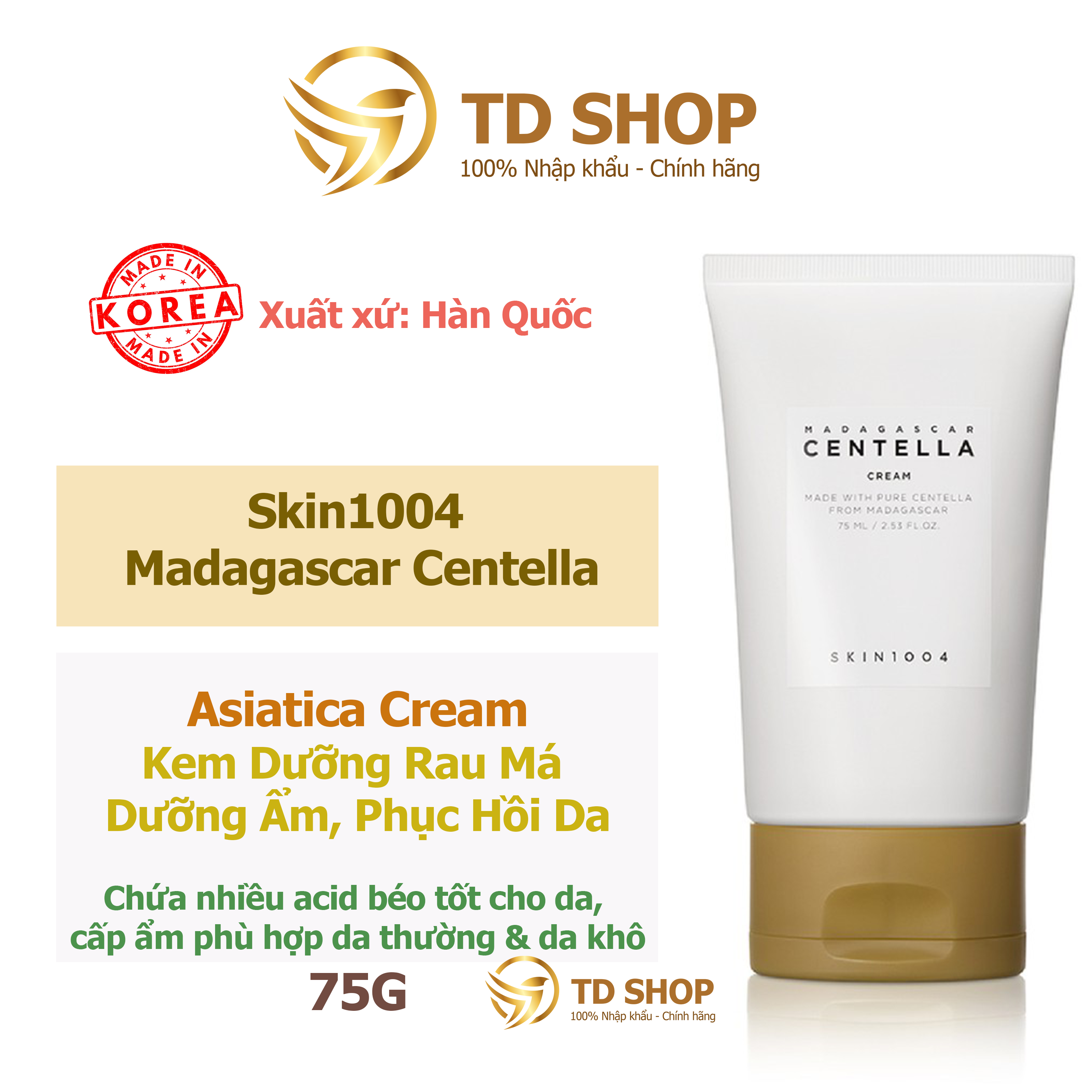 [Chính hãng] Kem dưỡng ẩm phục hồi da Skin1004 Madagascar Centella - TD Shop