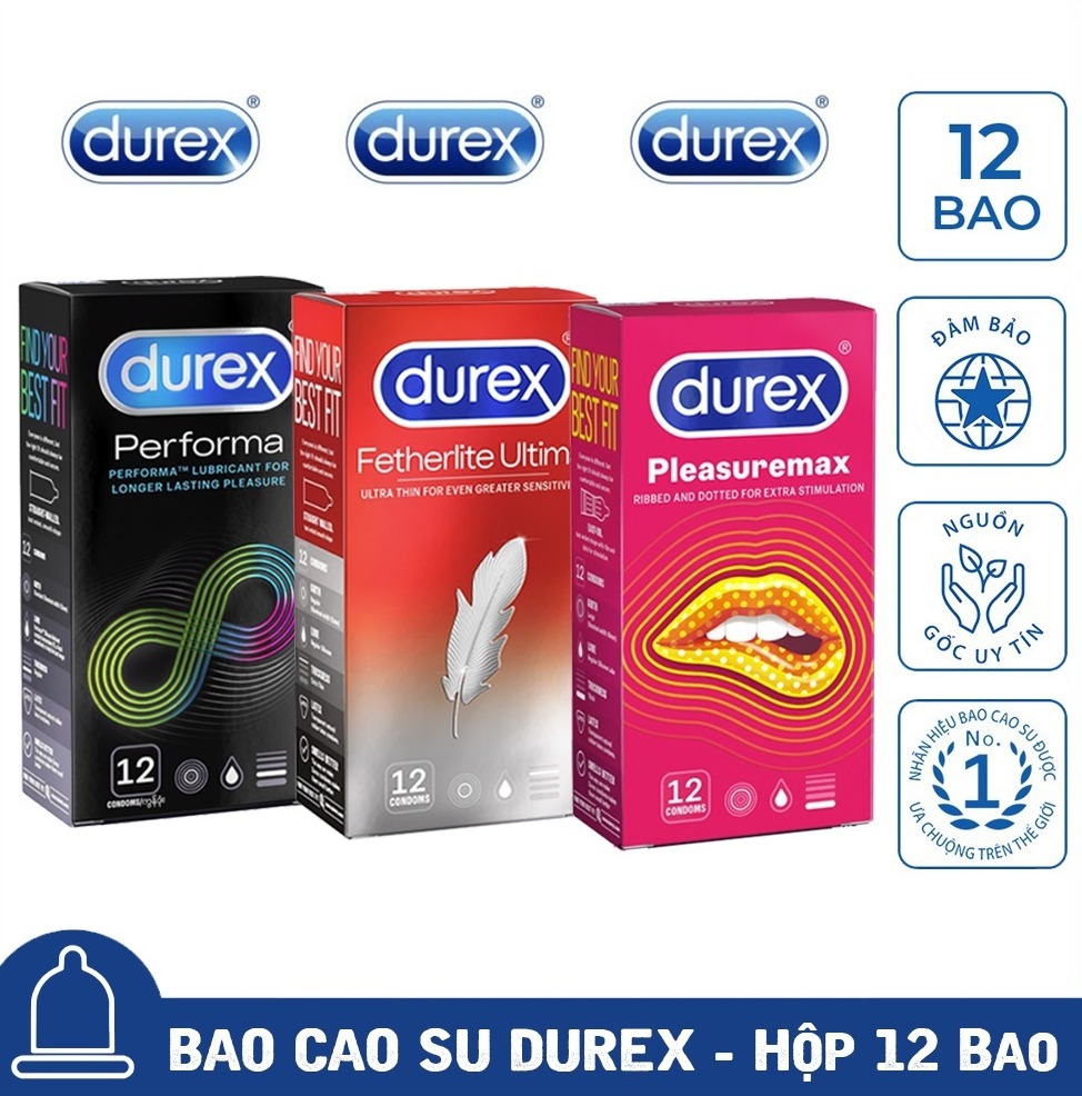 [Mua 2 Tặng 1] Bao Cao Su Nam Durex Performa Kéo Dài Thời Gian Quan Hệ + Fetherlite Ultima Siêu Mỏng + Pleasuremax Gân Gai Che Tên Sản Phẩm