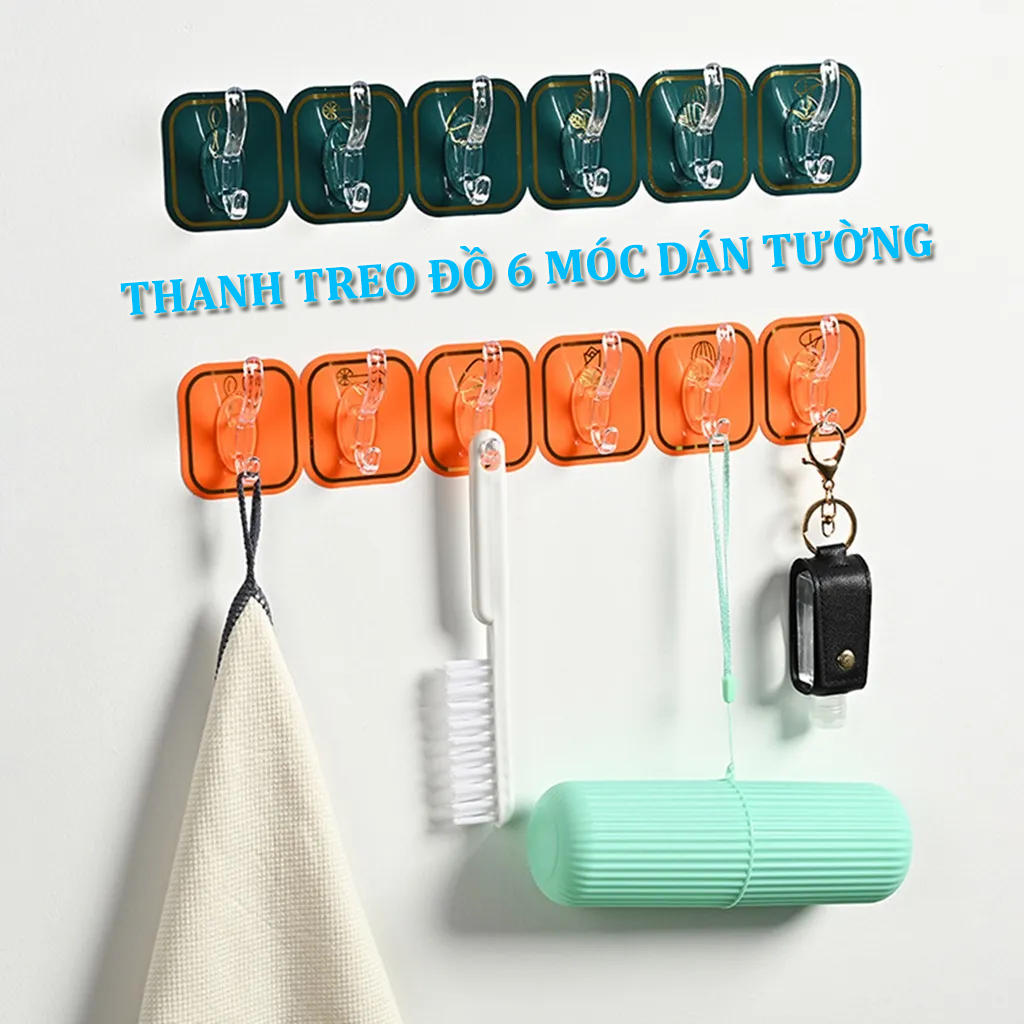 Bộ 6 Móc Dán Tường Keo Acrylic Cao Cấp Mẫu Mới Có Thể Tháo Rời  Móc Treo Quần Áo Dán Tường 6 Chấu - 