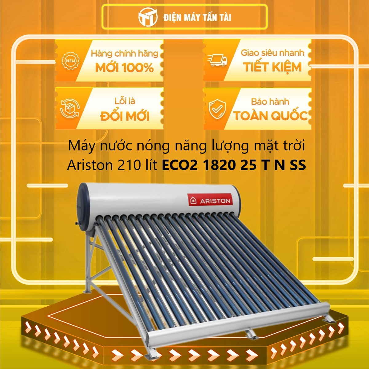 ECO2 1820 25 T N SS - Máy nước nóng năng lượng mặt trời Ariston ECO2 1820 25 T N SS 210L - 20 ỐNG - 