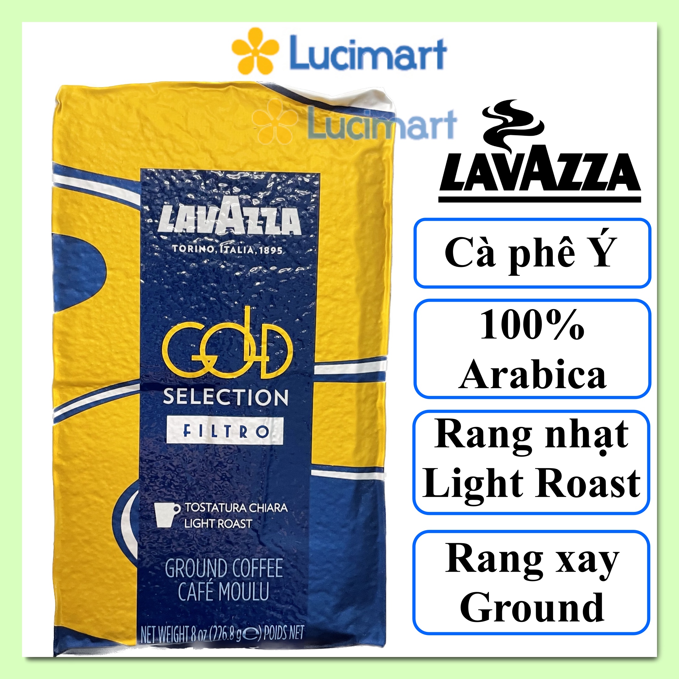 Cà phê Ý Lavazza rang xay Gold Selection Ground Coffee Light Roast gói 226.8g gram [Hàng Mỹ]