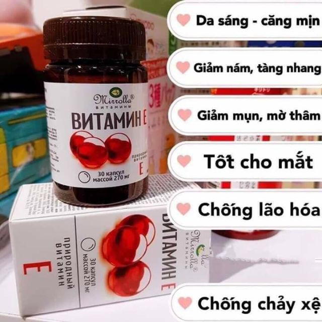 [Hcm]Viên Vitamin E Đỏ Mirrolla 270Mg Hộp 30 Viên Trắng Sáng Da Chống Lão Hóa