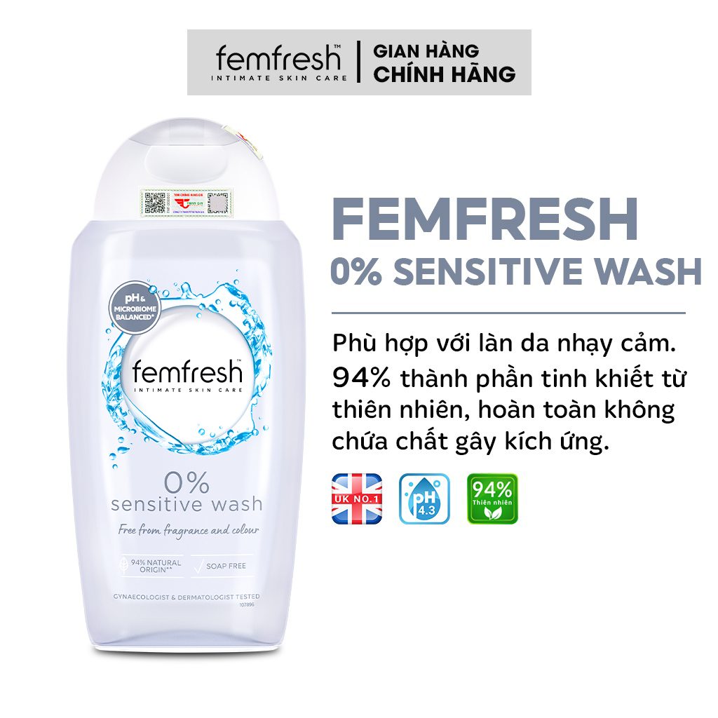 [Combo dịu nhẹ] Dung Dịch Vệ Sinh Femfresh Soothing Wash 250ml Dung dịch vệ sinh phụ nữ Femfresh 0% 