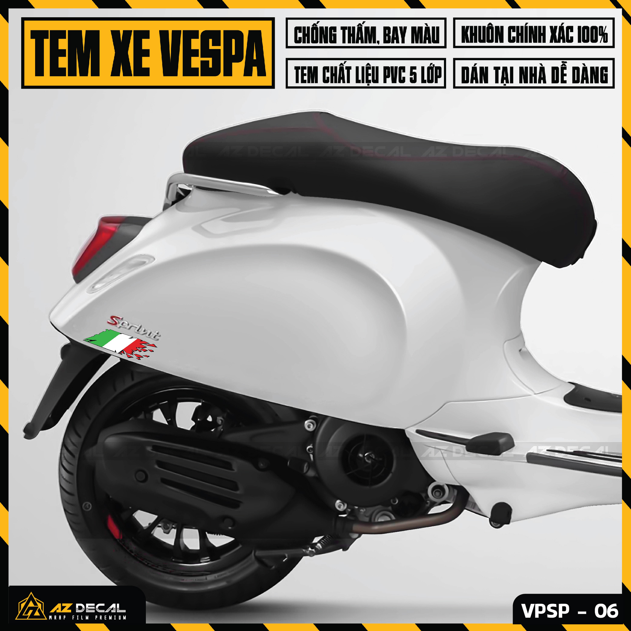 Tem Rời Xe Vespa Sprint/Primavera/LX/GTS Mẫu Italia | VP06 | Decal Chế Chất Liệu PVC Dễ Dán Tại Nhà - Azdecal