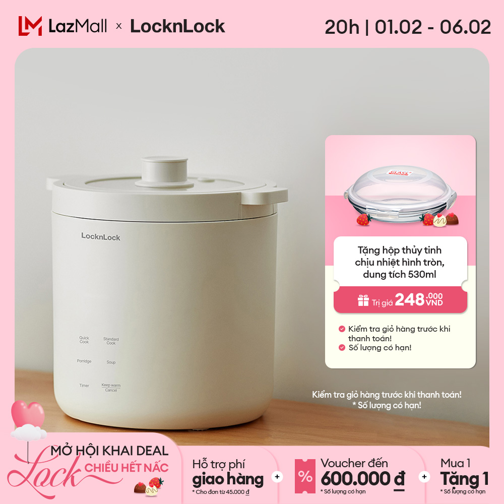 Nồi cơm điện mini Lock&Lock Bianco mini rice cooker Màu ngà EJR314IVY đa chức năng giữ ấm hẹn giờ ph