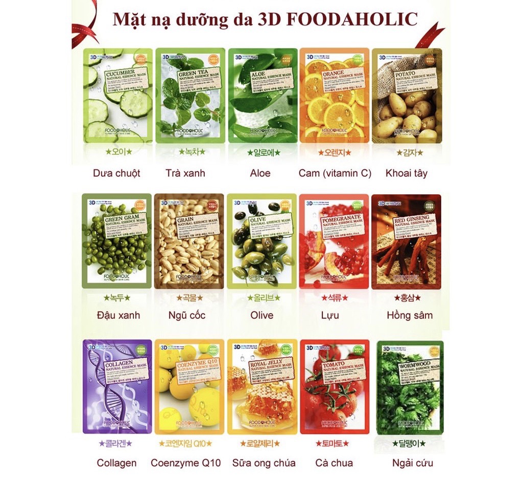 10 Miếng Mặt Nạ 3D Foodaholic Mask Hàn Quốc ( Chọn Mùi ) Giúp Cấp Ẩm Làm Mát Da Dưỡng Da Trắng Sáng Mịn Màng Lẻ 01 Mask ( Chọn Mùi )