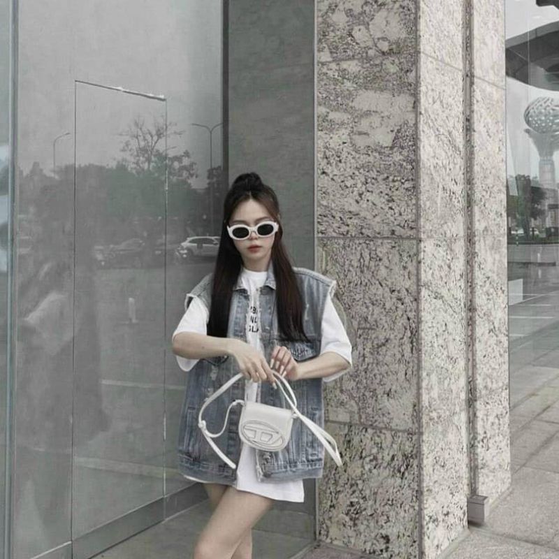 Áo gile bò rách viền túi cá tính thời trang trẻ Áo khoác jean ba lỗ tua rua phong cách trẻ trung hàn