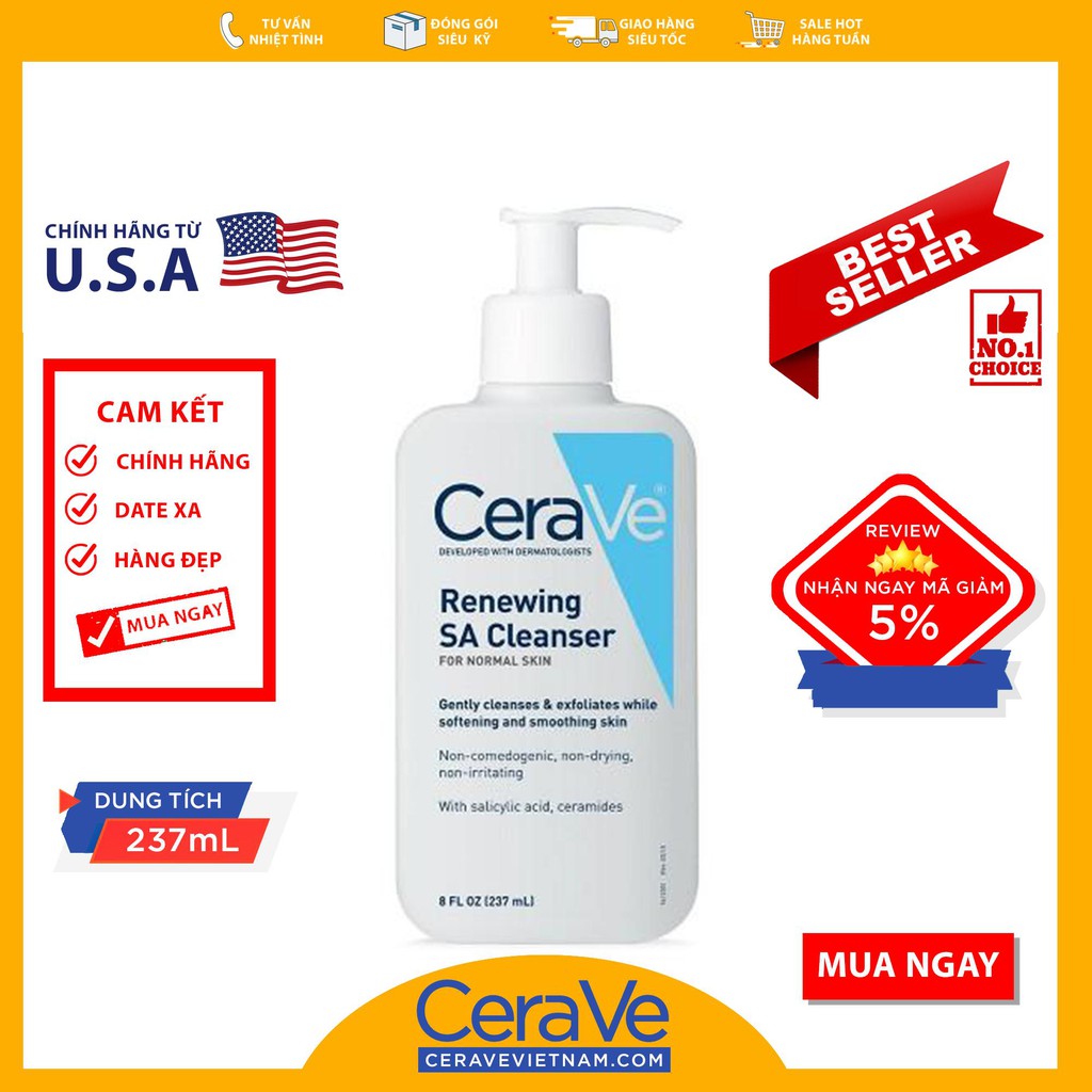 [HCM]CeraVe Renewing SA Cleanser - Sữa rửa mặt (237mL)