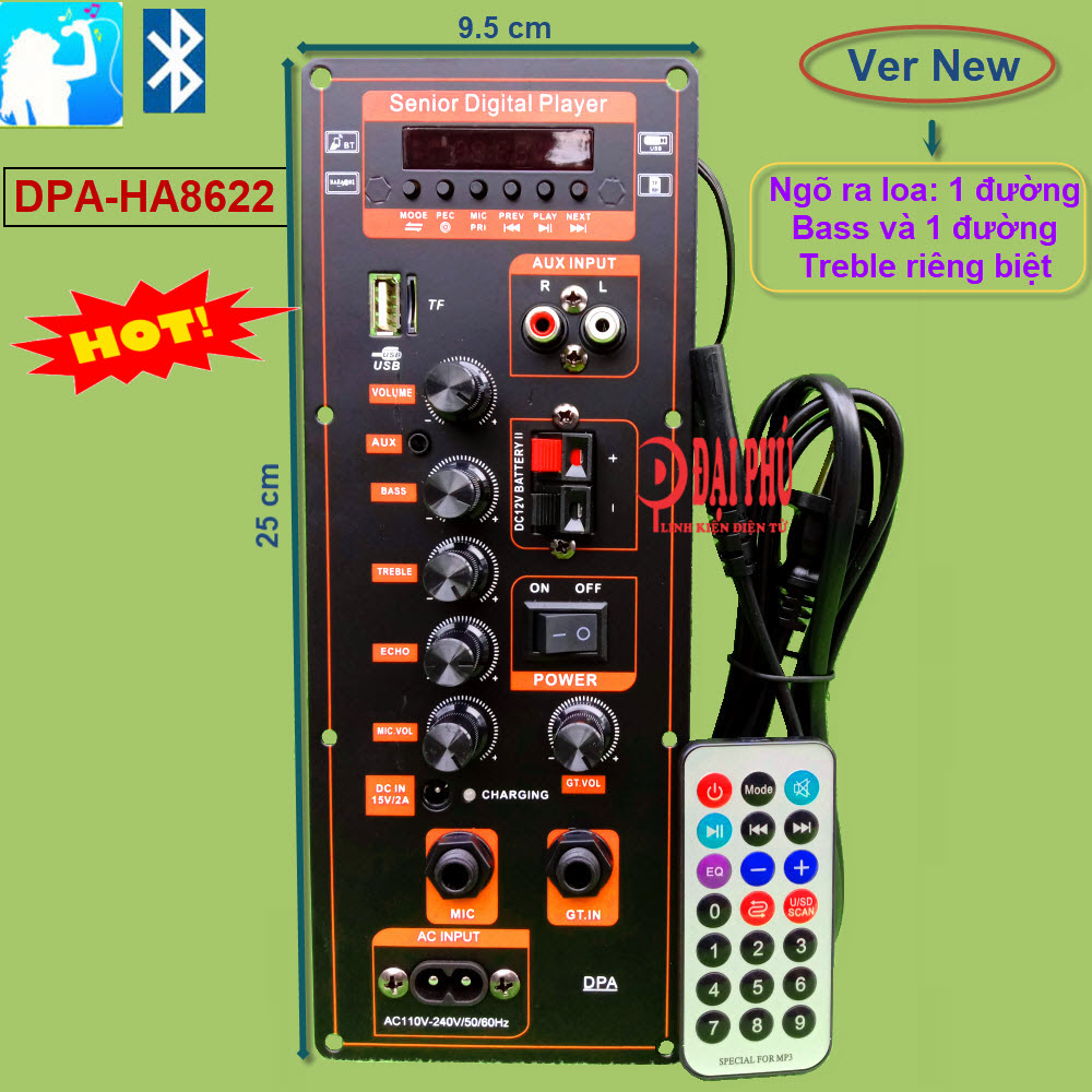 Mạch loa kéo công suất 40W - 80W DPA HA8622 nguồn xung 220V loa kéo 2.5 tấc Bluetooth Karaoke