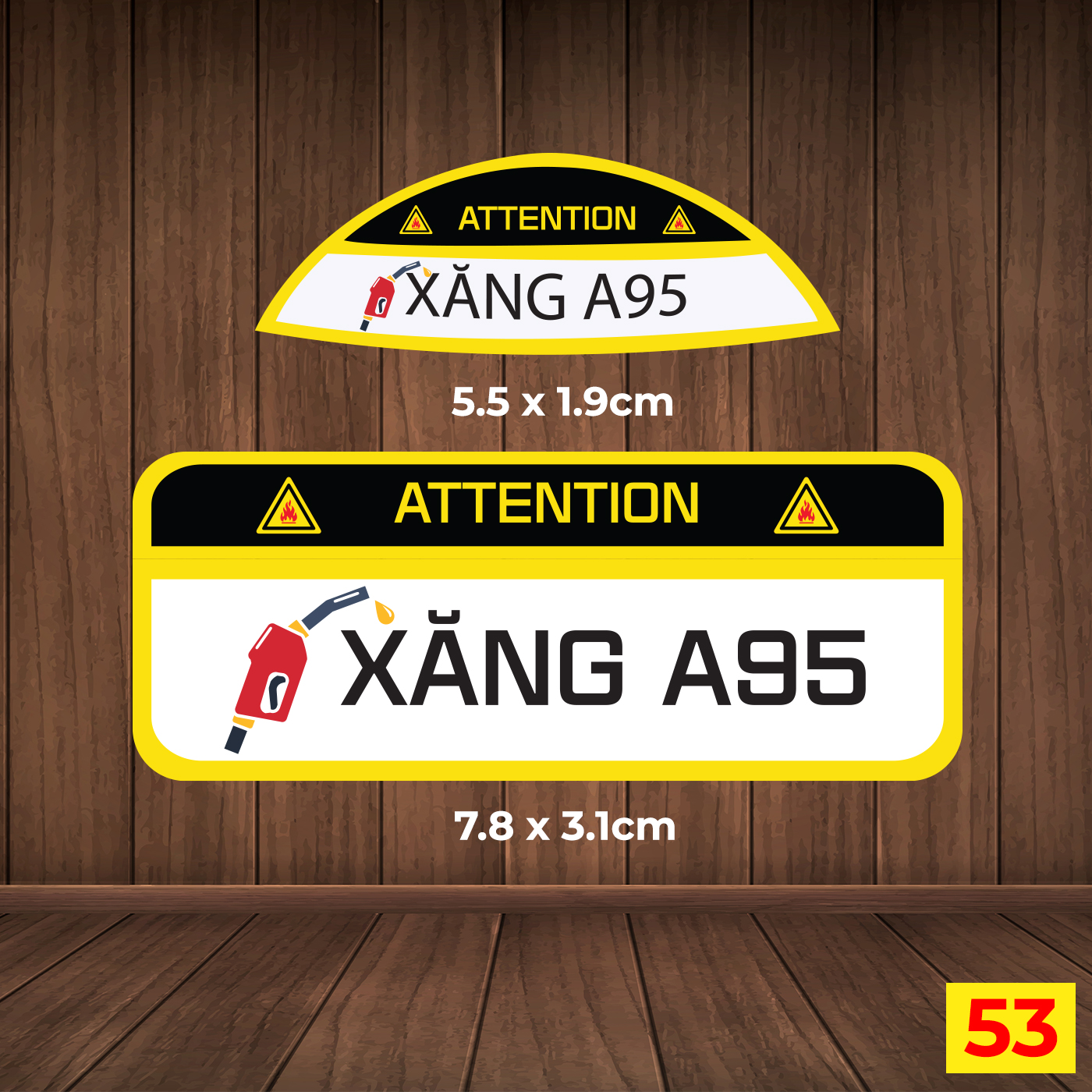 Tem decal nhựa dán nắp bình xăng cảnh báo khi ĐỔ XĂNG A95 ĐỔ DẦU DIESEL - Mã 53