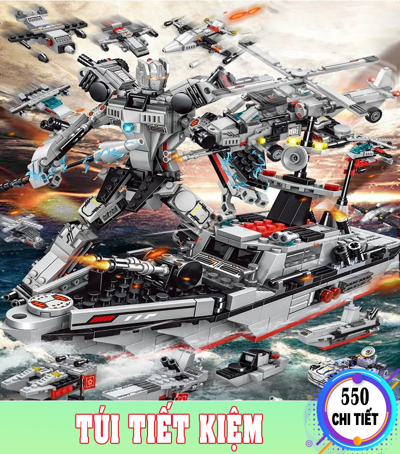 Bộ Đồ Chơi Lắp Ráp Lego Tàu Chiến 550 chi tiết xếp hình lego robot mô hình lắp ráp máy bay trực thăng đồ chơi cho bé| 33 cách chơi