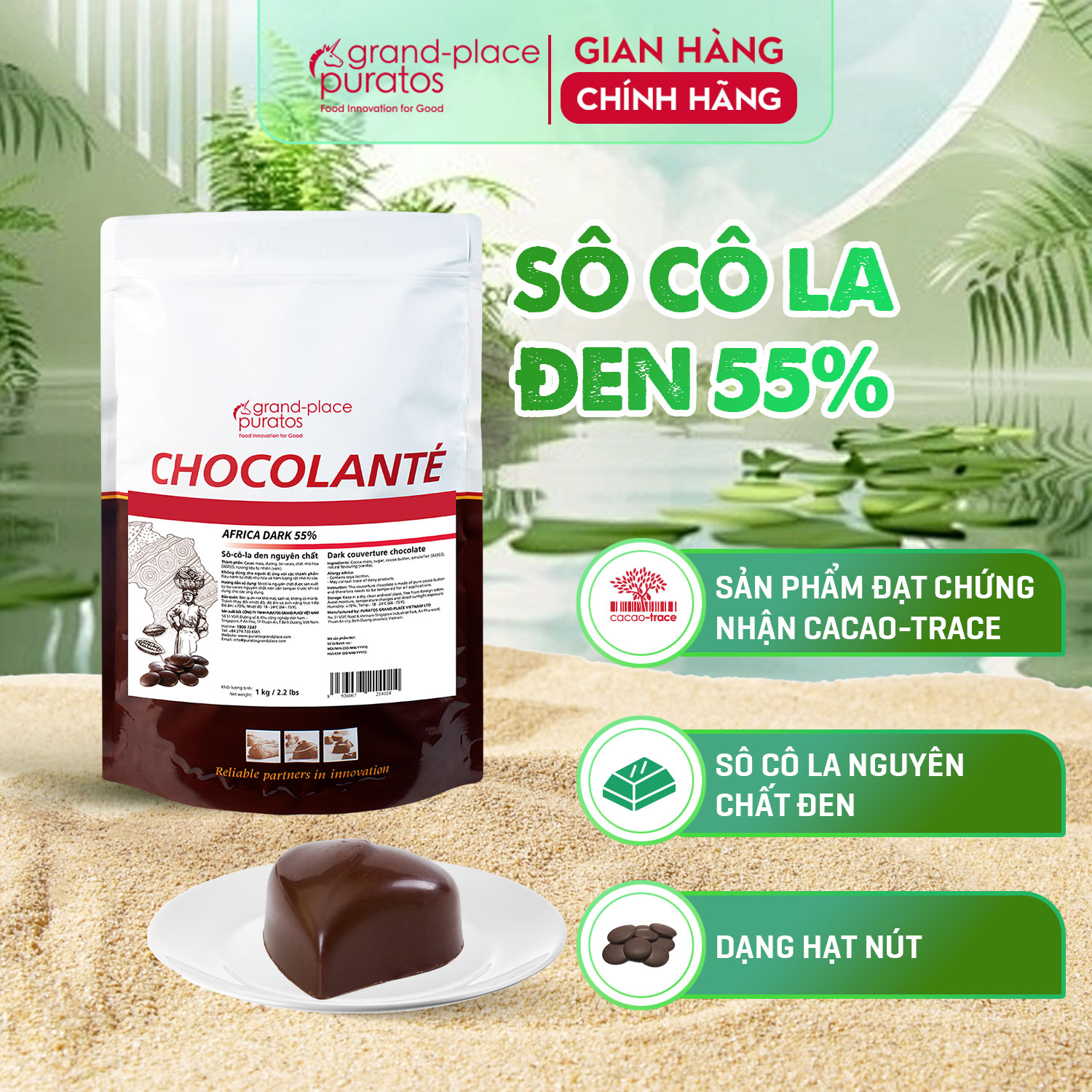 [Chỉ Giao HCM] Socola Nguyên Chất Đen 55% Puratos Grand-Place VN-1kg